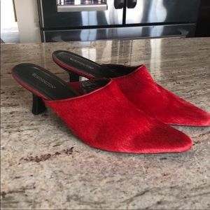 Red fur slip on shoes.  So fun!!